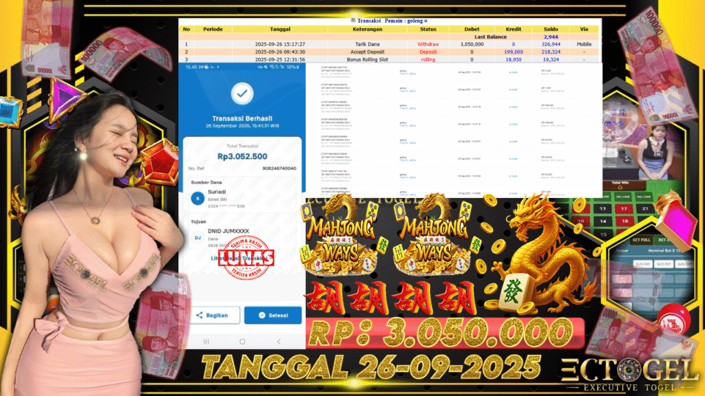BUKTI JACKPOT SLOT PG SOFT MAHJONG WAYS TERPERCAYA DI INDONESIA TGL 26-09-2025