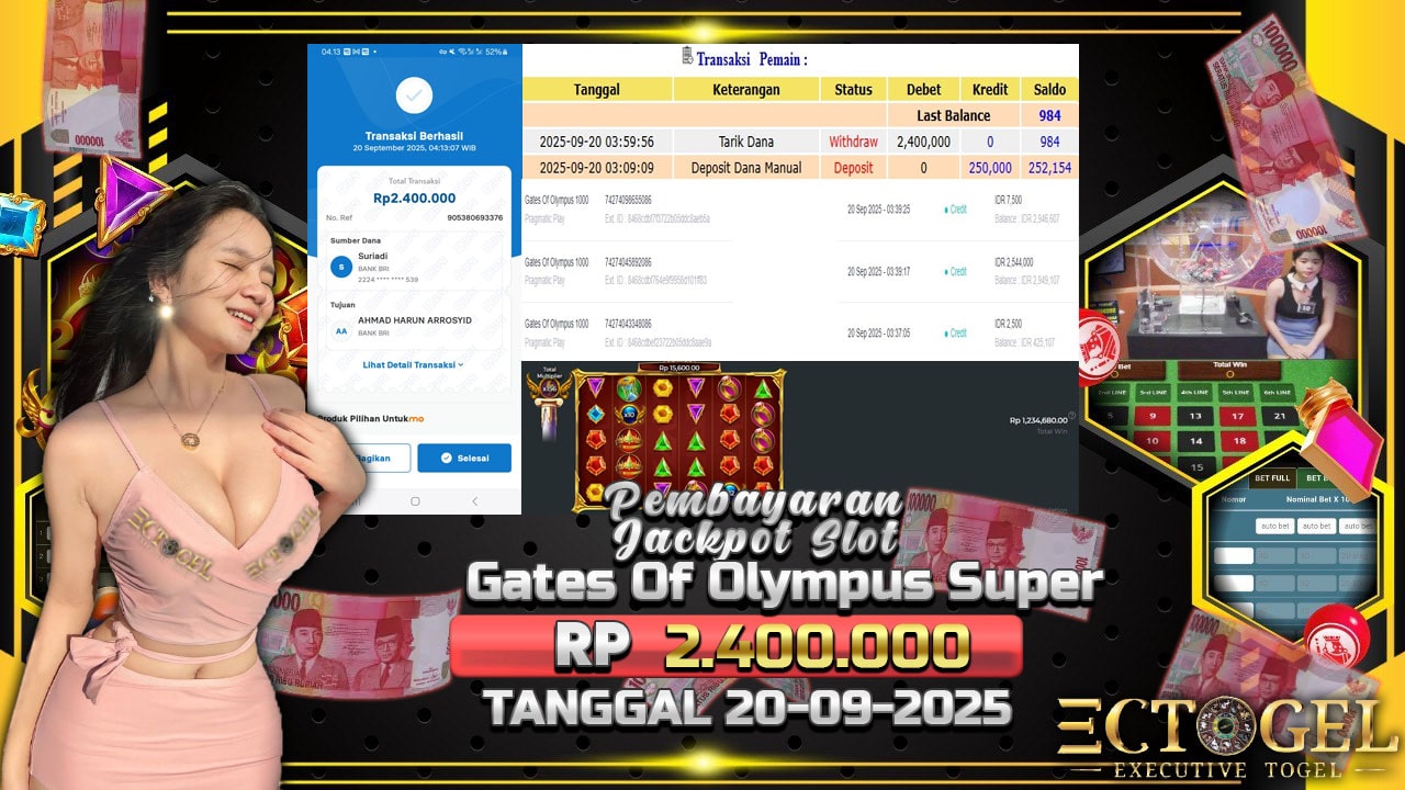 BUKTI JACKPOT SLOT GATES OF OLYMPUS SUPER SCETTER TERPERCAYA DI INDONESIA TGL 20-09-2025