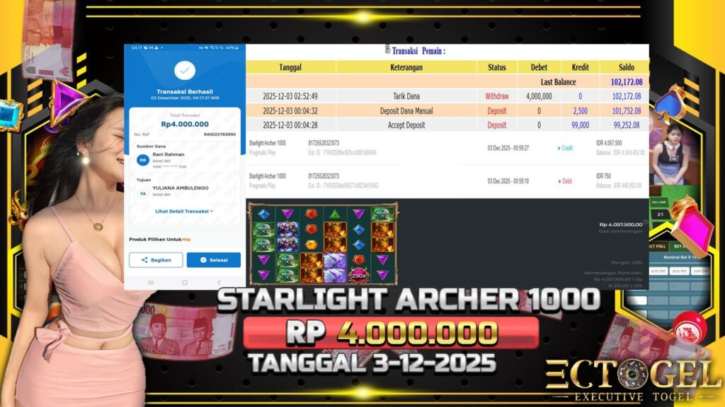BUKTI JACKPOT SLOT STARLIGHT ARCHER 1000 TERPERCAYA DI INDONESIA TGL 03-12-2025
