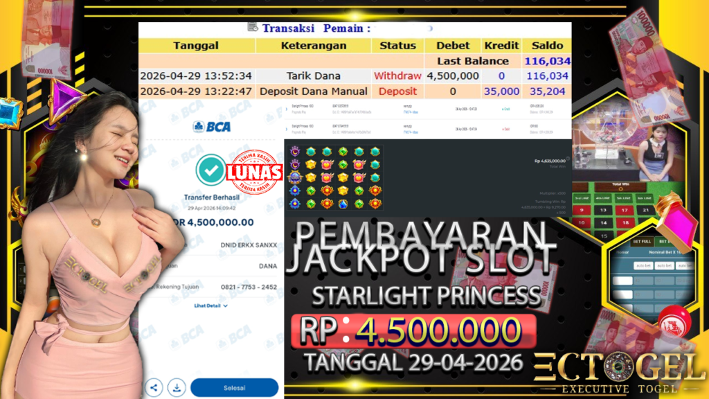 BUKTI JACKPOT SLOT PRAGMATIC PLAY STARLIGHT PRINCESS X 1000 TERPERCAYA DI INDONESIA TGL 29-04-2026