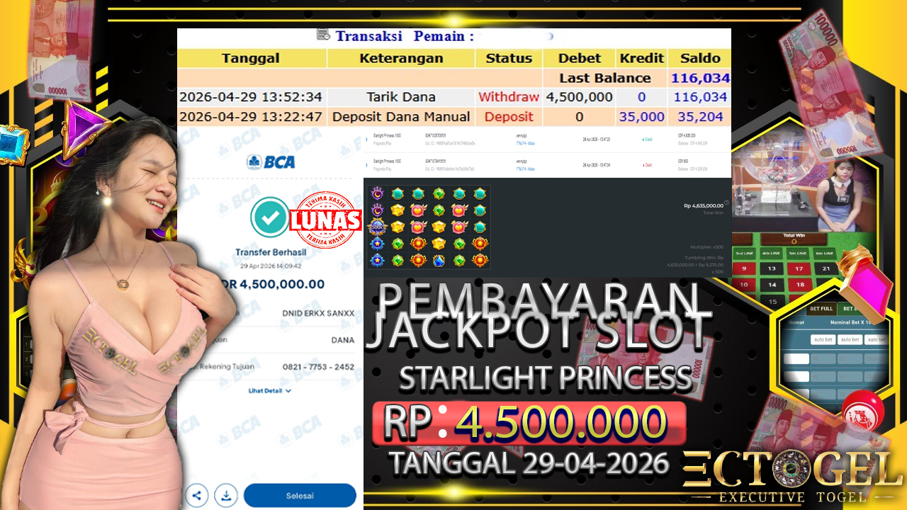 BUKTI JACKPOT SLOT PRAGMATIC PLAY STARLIGHT PRINCESS X 1000 TERPERCAYA DI INDONESIA TGL 29-04-2026