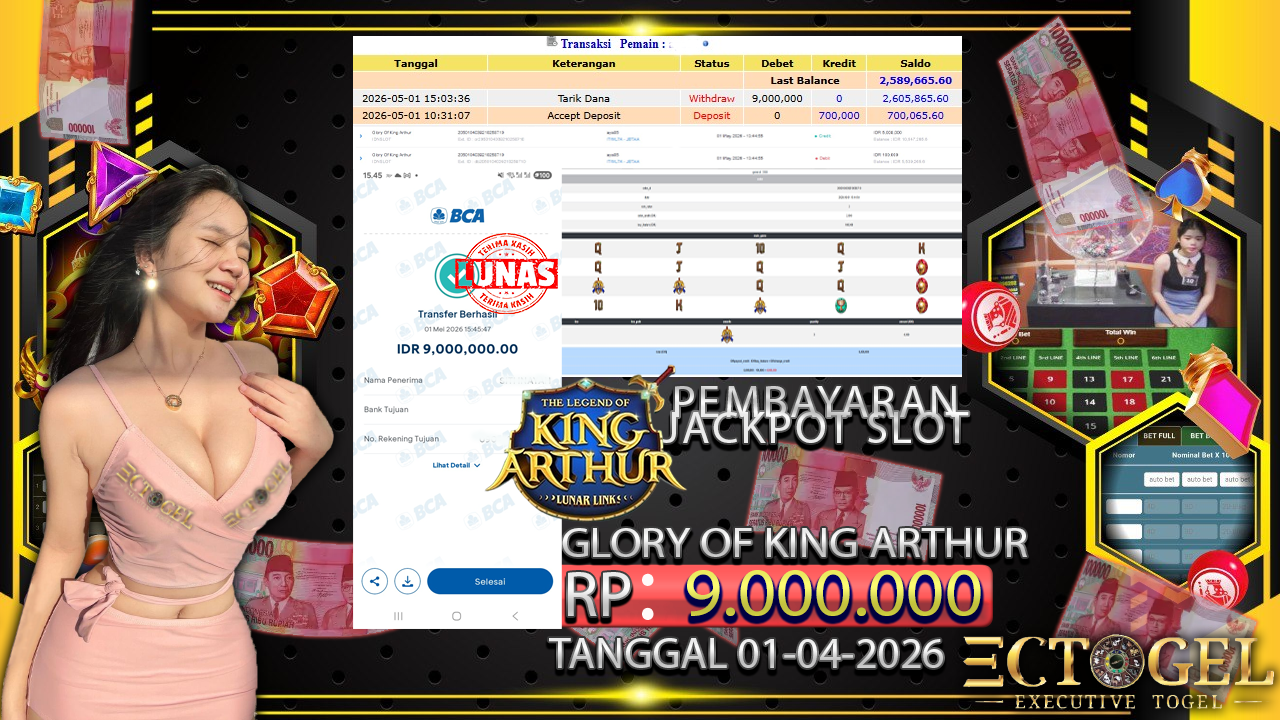 BUKTI JACKPOT SLOT PRAGMATIC PLAY GLORY OF KING ARTHUR TERPERCAYA DI INDONESIA TGL 01-05-2026