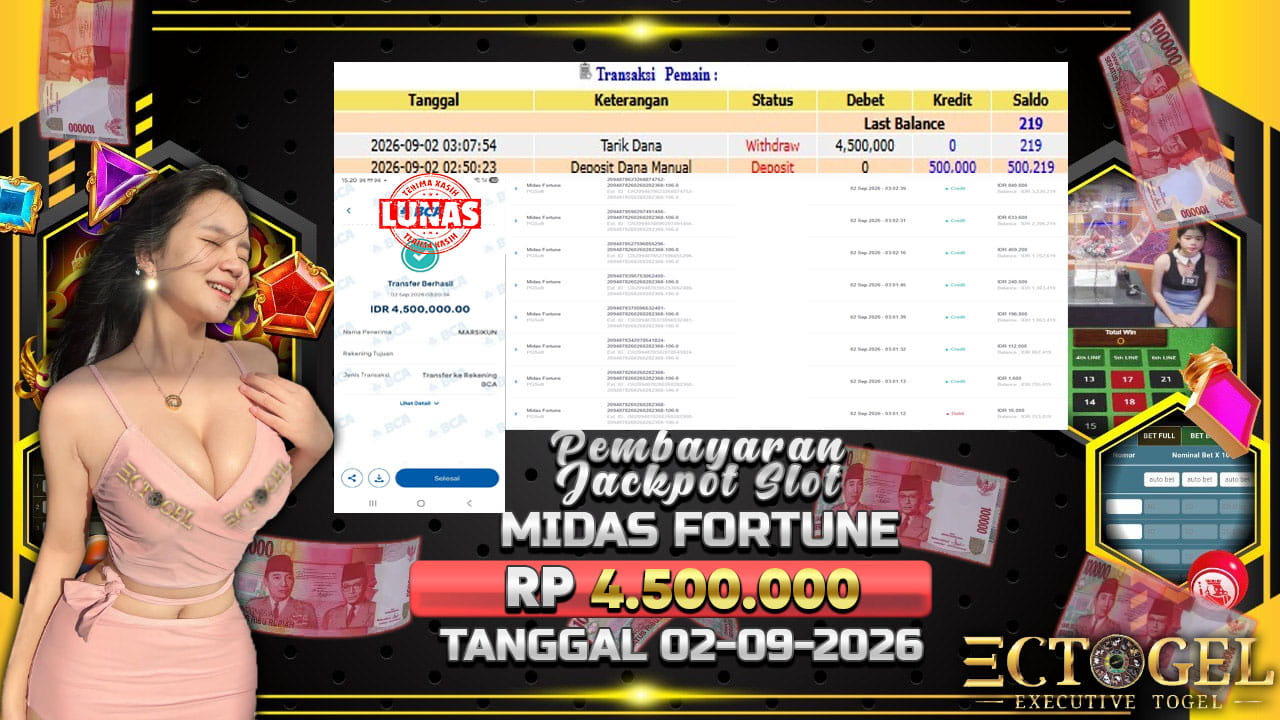 BUKTI JACKPOT SLOT MIDAS FORTUNE TERPERCAYA DI INDONESIA TGL 02-09-2026