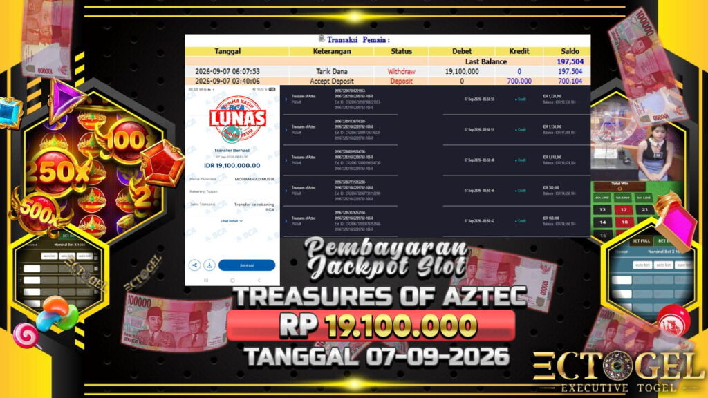 BUKTI JACKPOT SLOT TREASURES OF AZTEC TERPERCAYA DI INDONESIA TGL 07-09-2026