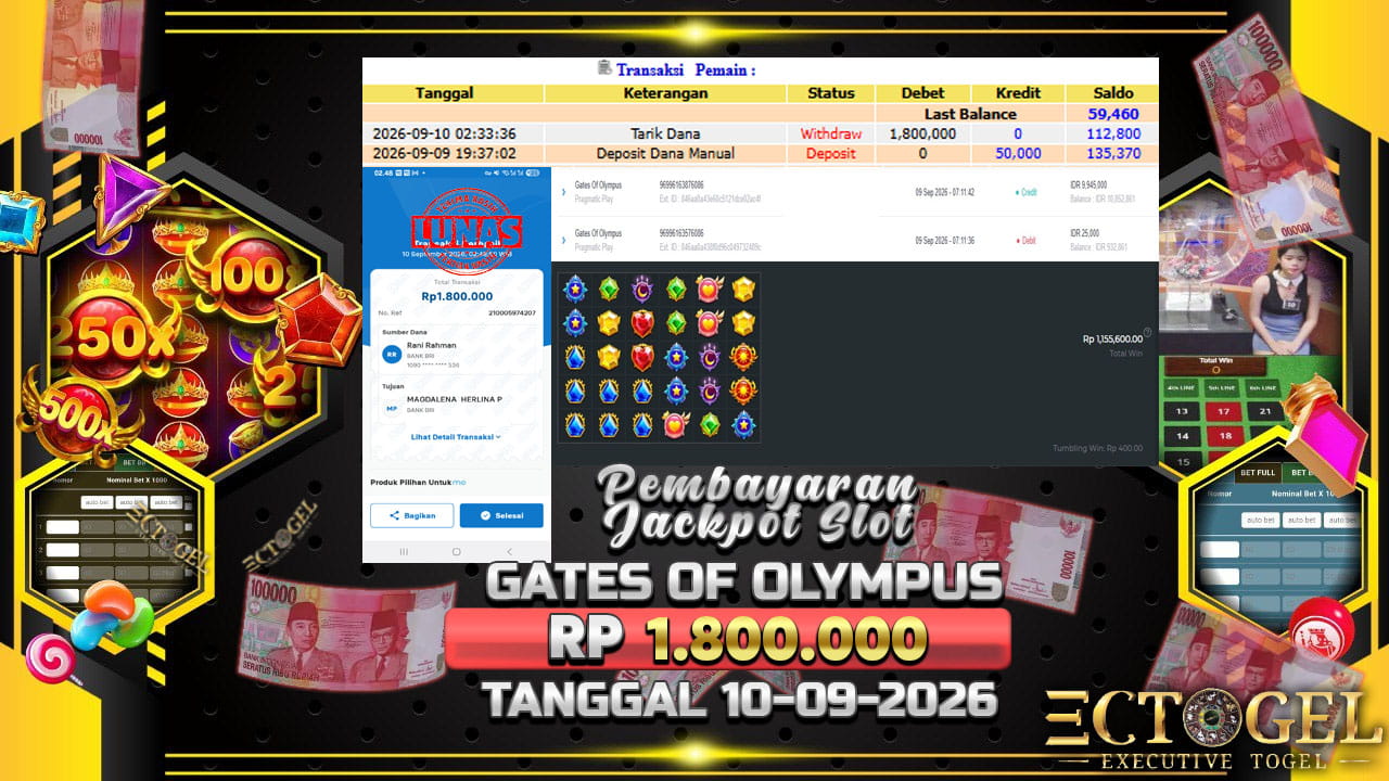BUKTI JACKPOT SLOT GATES OF OLYMPUS TERPERCAYA DI INDONESIA TGL 10-09-2026