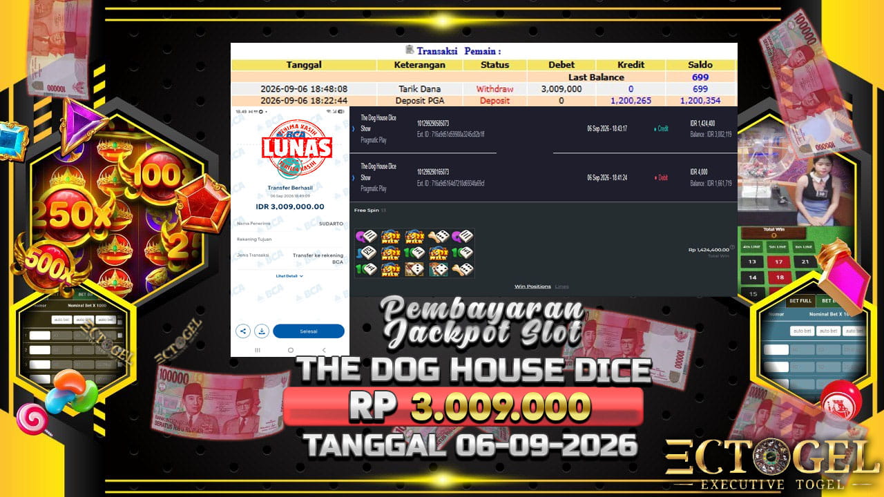 BUKTI JACKPOT SLOT THE DOG HOUSE DICE TERPERCAYA DI INDONESIA TGL 06-09-2026