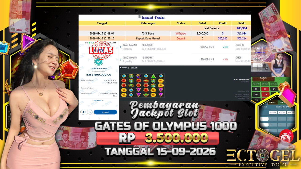 BUKTI JACKPOT SLOT GATES OF OLYMPUS 1000 TERPERCAYA DI INDONESIA TGL 15-09-2026