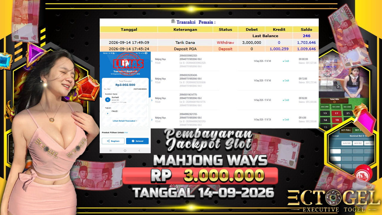 BUKTI JACKPOT SLOT MAHJONG WAYS TERPERCAYA DI INDONESIA TGL 14-09-2026