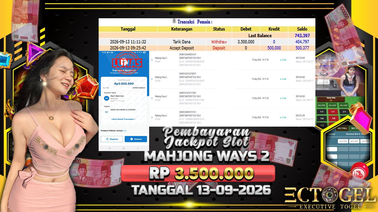 BUKTI JACKPOT SLOT MAHJONG WAYS 2 TERPERCAYA DI INDONESIA TGL 13-09-2026