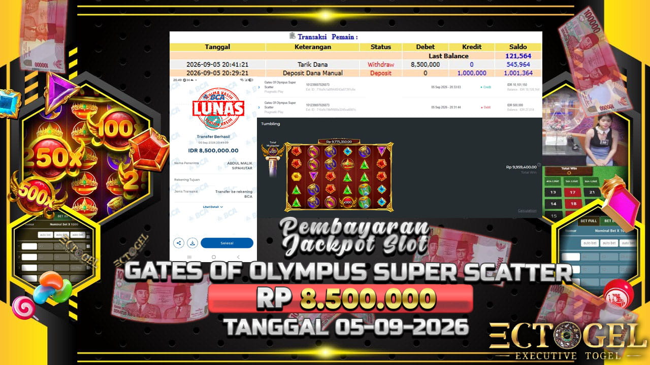 BUKTI JACKPOT SLOT GATES OF OLYMPUS SUPER SCATTER TERPERCAYA DI INDONESIA TGL 05-09-2026