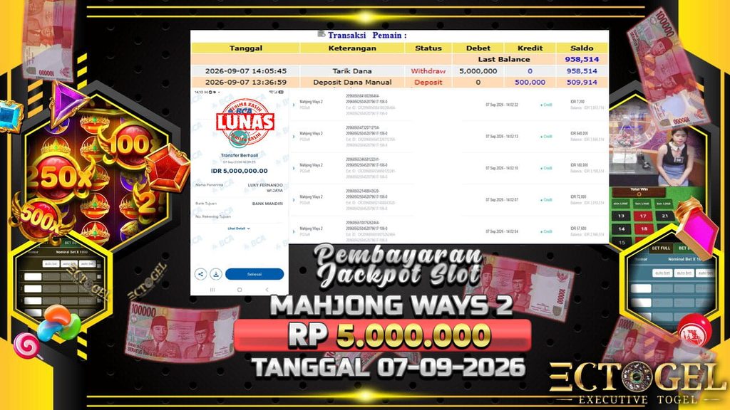 BUKTI JACKPOT SLOT MAHJONG WAYS TERPERCAYA DI INDONESIA TGL 07-09-2026