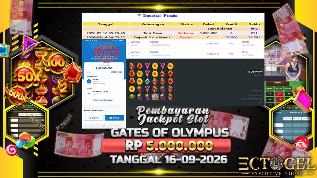 BUKTI JACKPOT SLOT GATES OF OLYMPUS 1000 TERPERCAYA DI INDONESIA TGL 16-09-2026