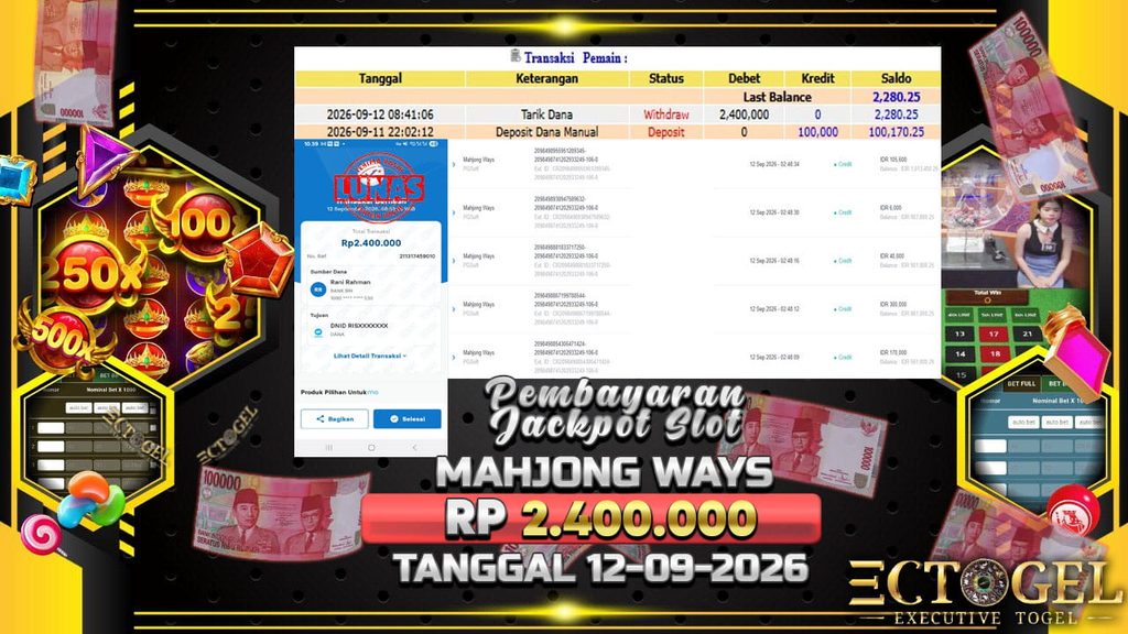 BUKTI JACKPOT SLOT MAHJONG WAYS TERPERCAYA DI INDONESIA TGL 12-09-2026