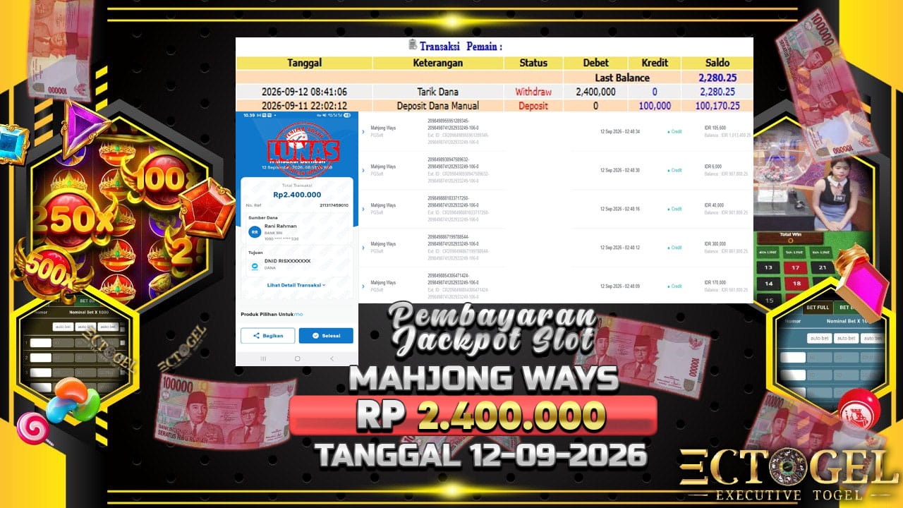 BUKTI JACKPOT SLOT MAHJONG WAYS TERPERCAYA DI INDONESIA TGL 12-09-2026