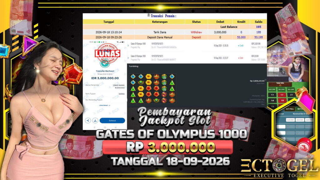 BUKTI JACKPOT SLOT GATES OF OLYMPUS 1000 TERPERCAYA DI INDONESIA TGL 18-09-2026