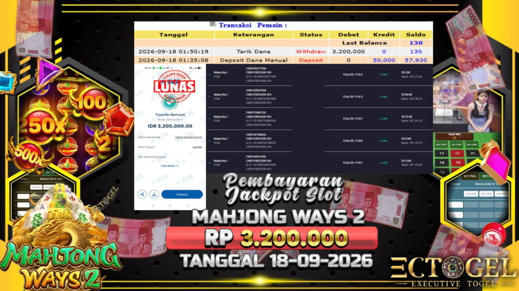 BUKTI JACKPOT SLOT MAHJONG WAYS 2 TERPERCAYA DI INDONESIA TGL 18-09-2026