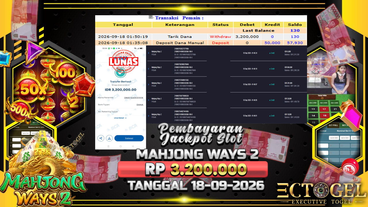 BUKTI JACKPOT SLOT MAHJONG WAYS 2 TERPERCAYA DI INDONESIA TGL 18-09-2026
