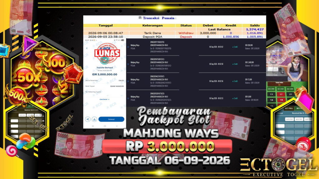 BUKTI JACKPOT SLOT MAHJONG WAYS TERPERCAYA DI INDONESIA TGL 06-09-2026